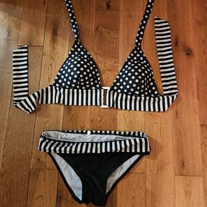 Black & White Striped and Polka Dot Bikini